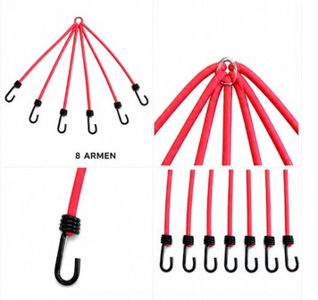 Spinhaak 6 armen - snelbinder op maat -  Kies kleur en lengte