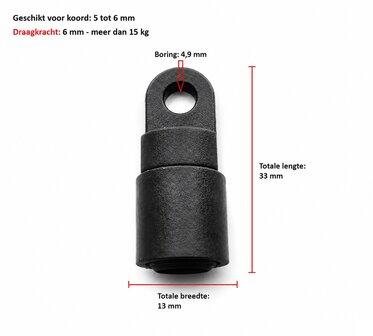 Kunststof bevestigingsoog - 6mm - Zwart - voor elastiek