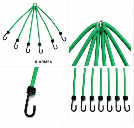 Spinhaak 6 armen - snelbinder op maat -  Kies kleur en lengte