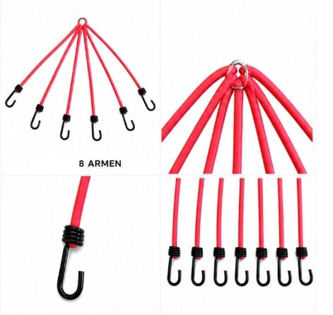 Spinhaak 6 armen - snelbinder op maat -  Kies kleur en lengte