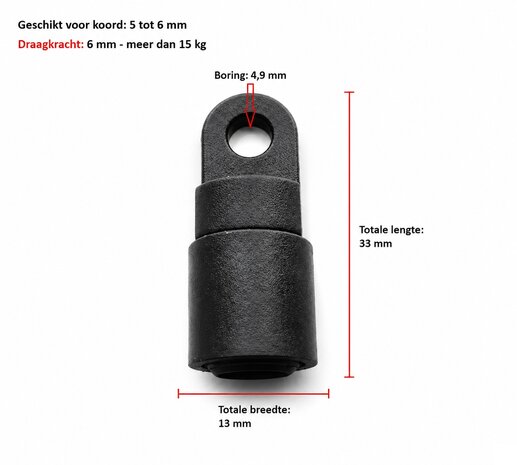 Kunststof bevestigingsoog - 6mm - Zwart - voor elastiek